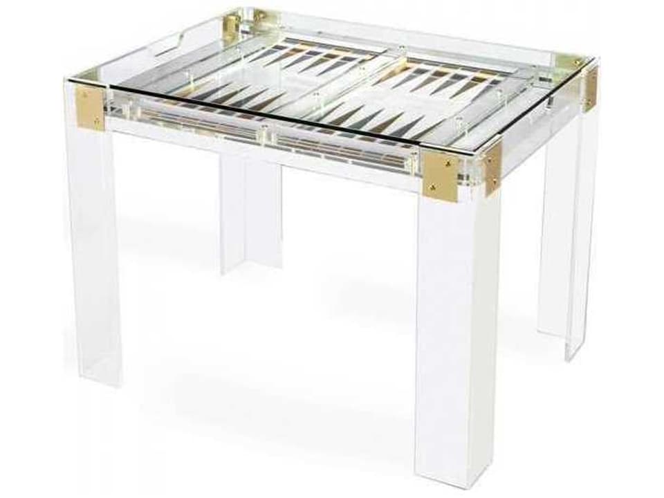Pierre Acrylic Backgammon Game Table Clear with Shiny Brass and Silver