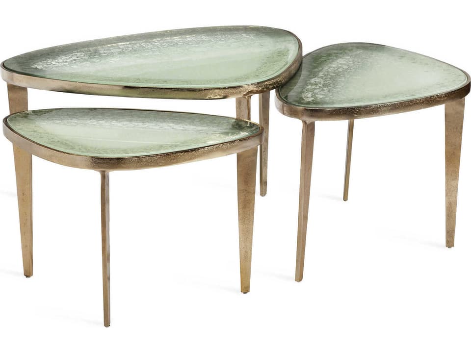 Glass Grey Sky Champagne Brass End Table