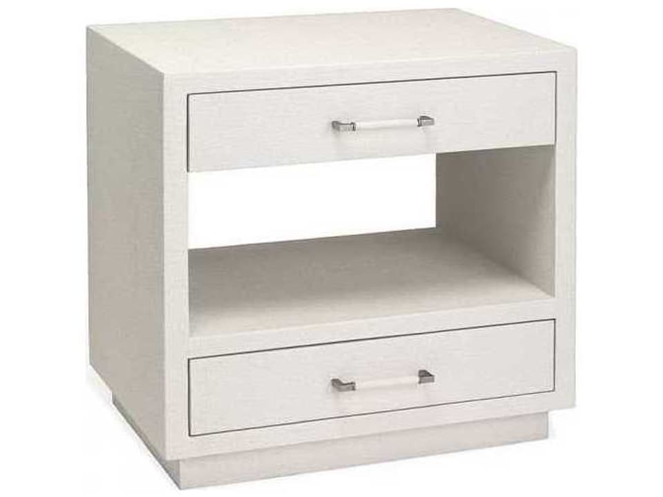 Taylor 2-Drawer Faux Linen Nightstand in Natural White and Champagne Silver
