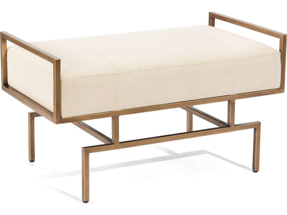 Wiggins Upholstered Bench in Antique Gold and Neutral Fabric