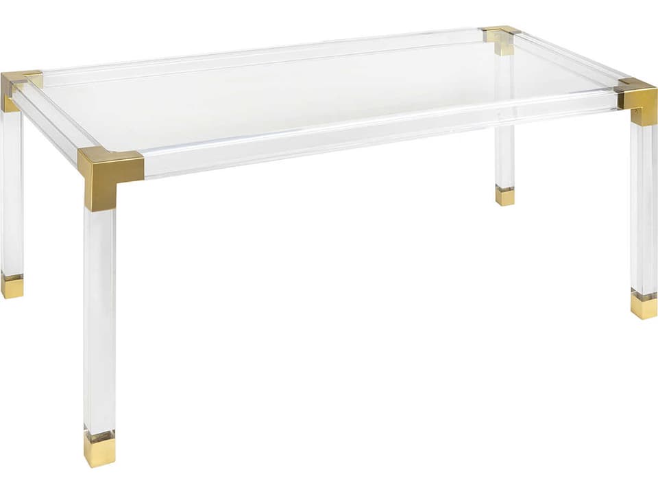 Jacques Rectangular Glass Clear Brass Dining Table
