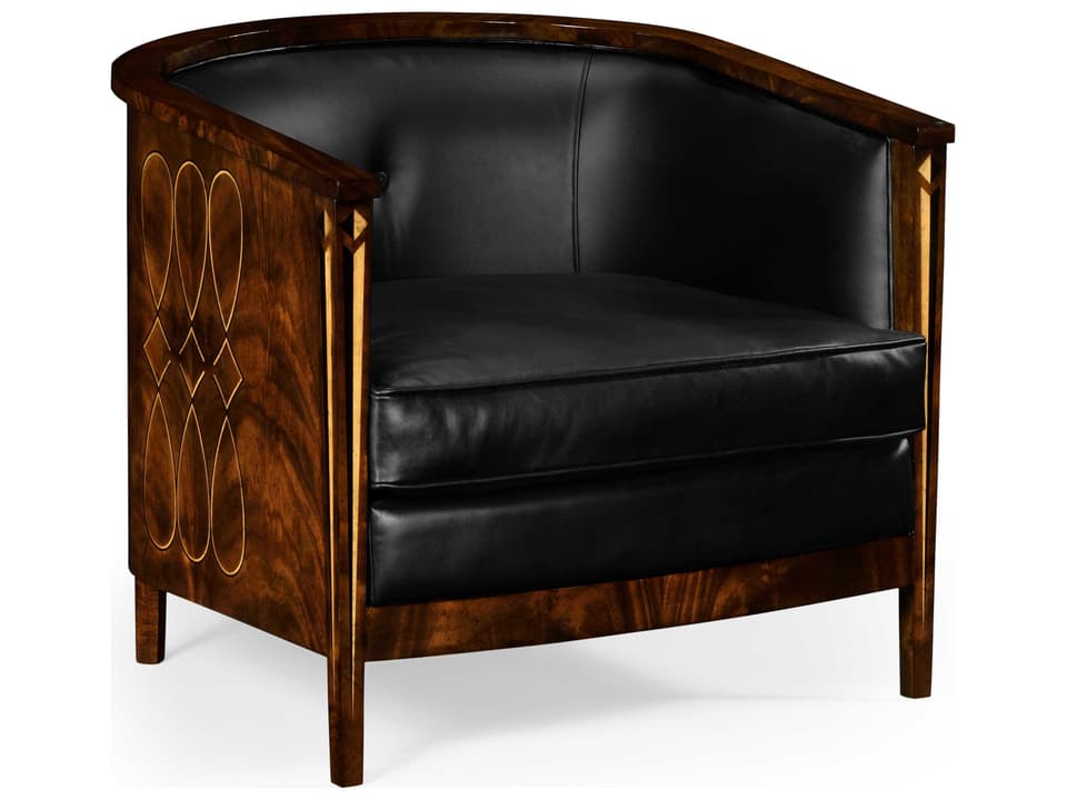 Knightsbridge Upholstered Accent Chair in Black Leather and Antique Mahogany