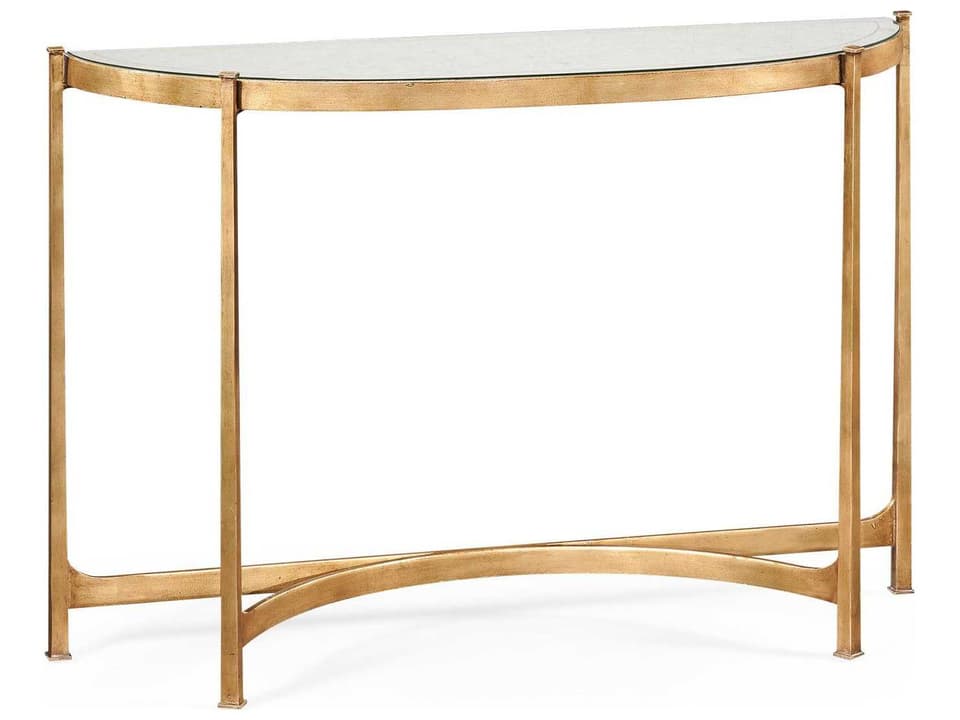 JC Modern Half Moon Console Table Gilded Iron with Eglomise Top