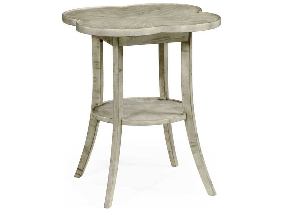 Casually Country Quatrefoil End Table in Rustic Grey Acacia
