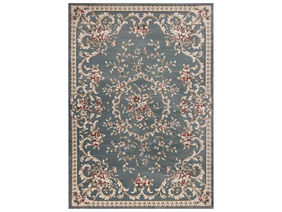 Avalon Slate Blue Aubusson Traditional Machine-Made Area Rug