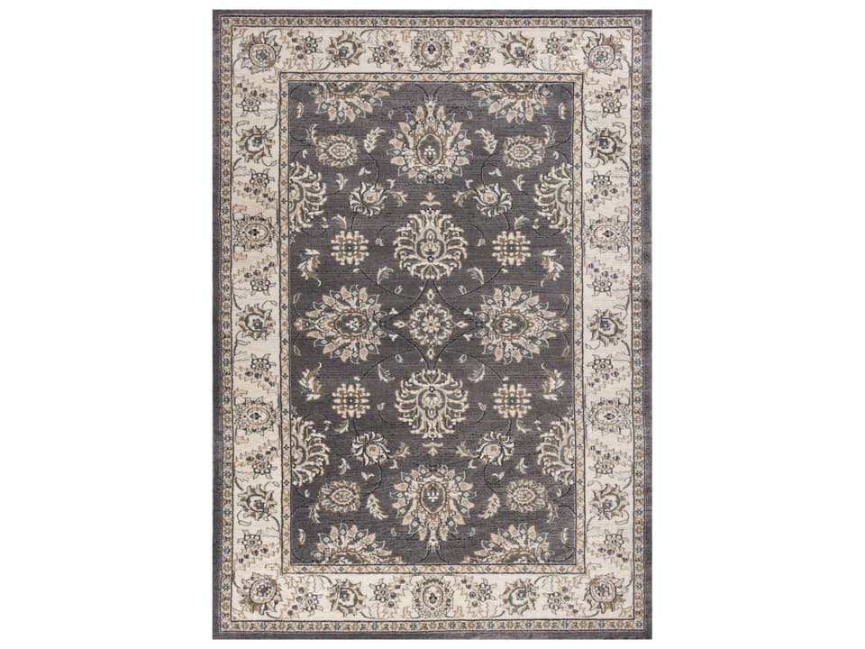 Avalon Grey Ivory Kashan Traditional Polypropylene Area Rug