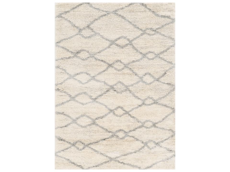 Merino Shag Geometric Area Rug in Ivory and Grey