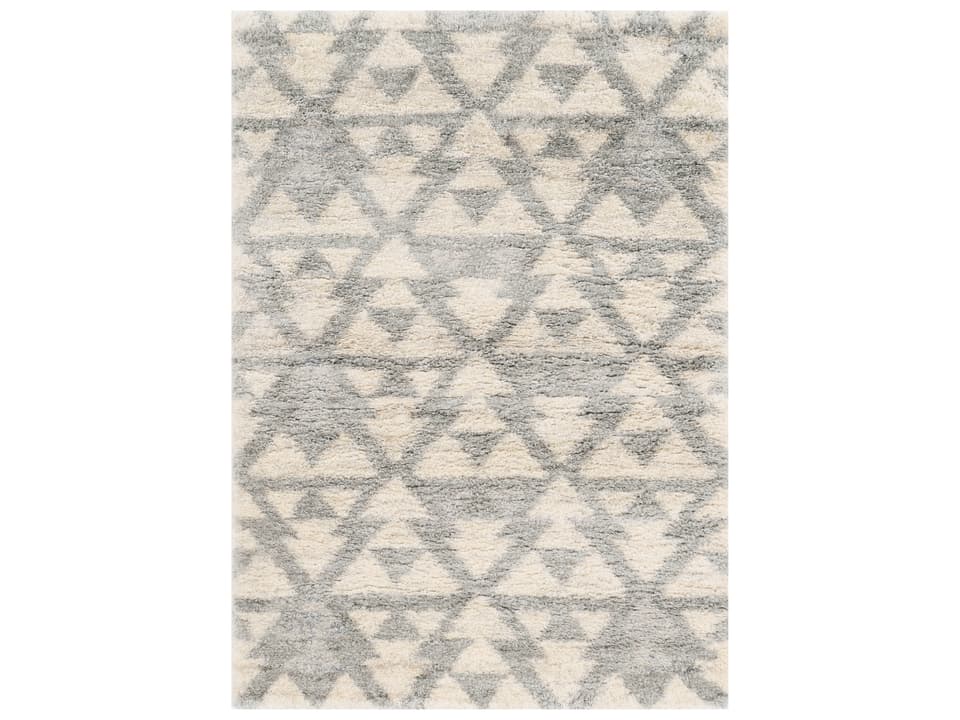 Merino Shag Geometric Area Rug in Ivory Grey