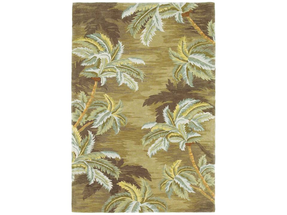Sparta Moss Palm Trees Hand-Tufted Wool Area Rug with Antiqued Finish