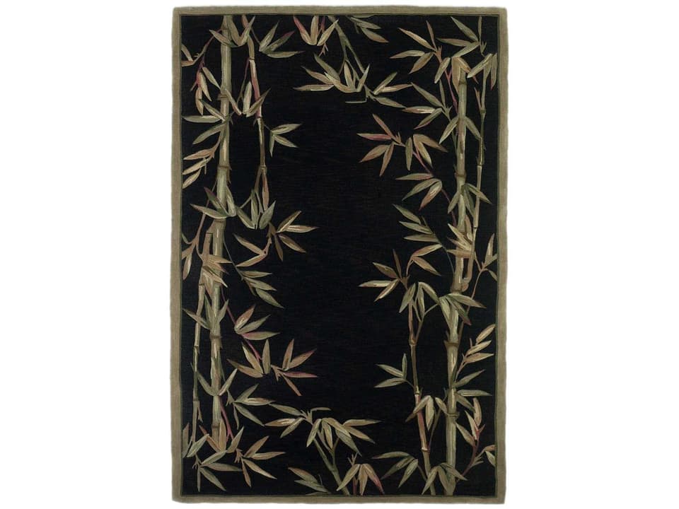 Sparta Black Bamboo Border Hand-Tufted Area Rug in 100% Wool