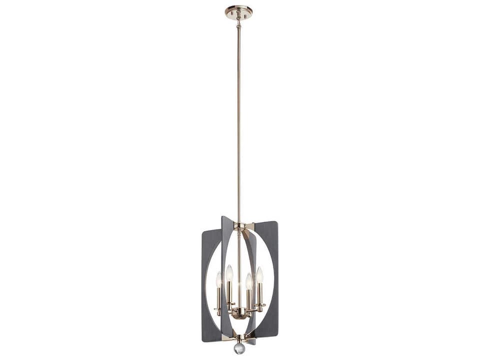 Alscar 4-Light Chandelier in Driftwood Grey with Polished Nickel Accents
