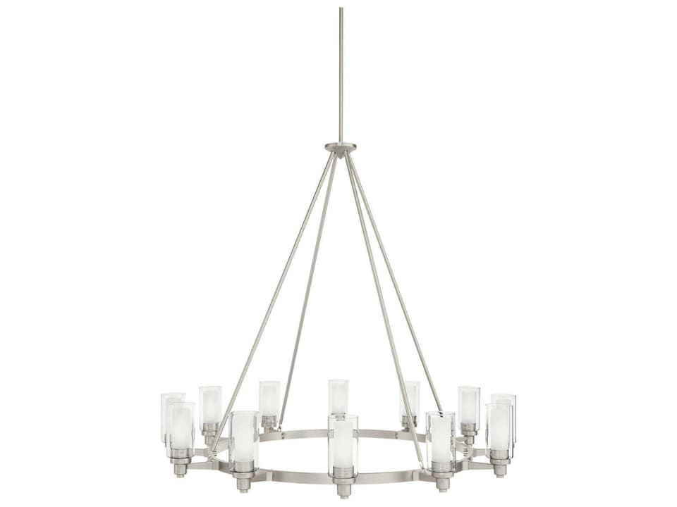 Circolo 12-Light Round Chandelier in Brushed Nickel with Glass Cylinders