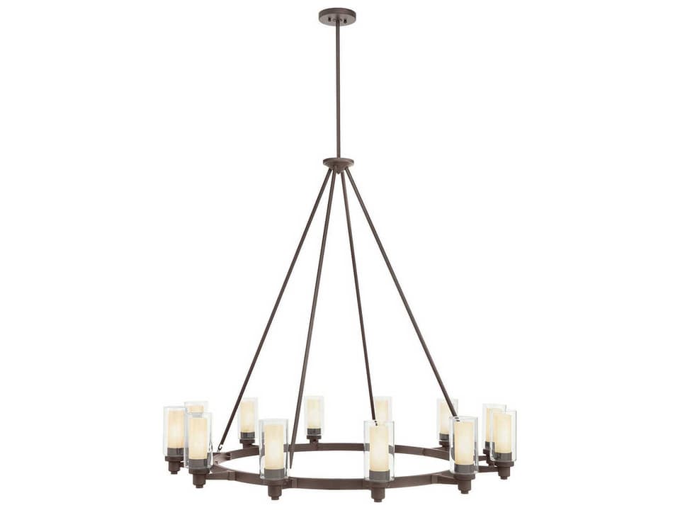 Circolo 12-Light Chandelier Olde Bronze with Clear and Umber Etched Glass