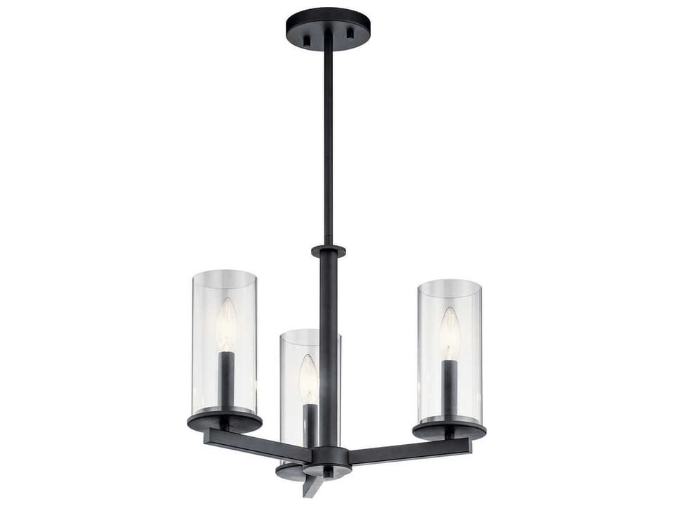 Crosby 3-Light Convertible Chandelier in Black with Clear Glass