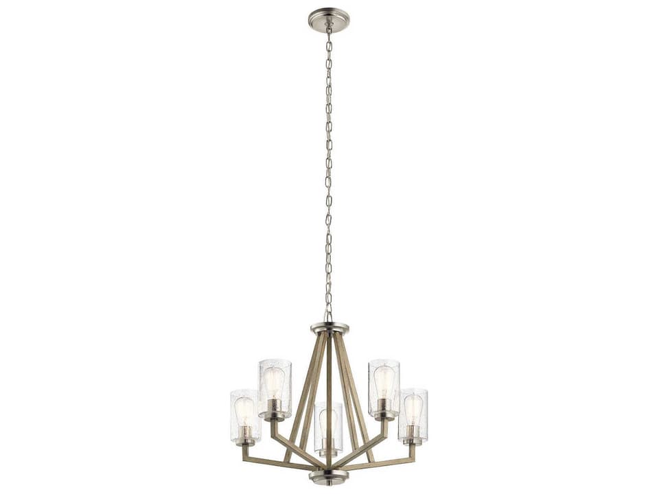 Deryn 5-Light Distressed Antique Gray Chandelier with Clear Seeded Glass