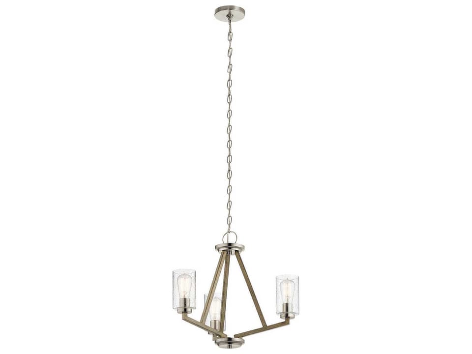 Deryn 3-Light Distressed Antique Gray Geometric Chandelier with Clear Seeded Glass