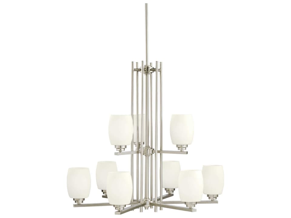Eileen 9-Light 2-Tier Chandelier with Satin Etched Cased Opal Glass in Brushed Nickel