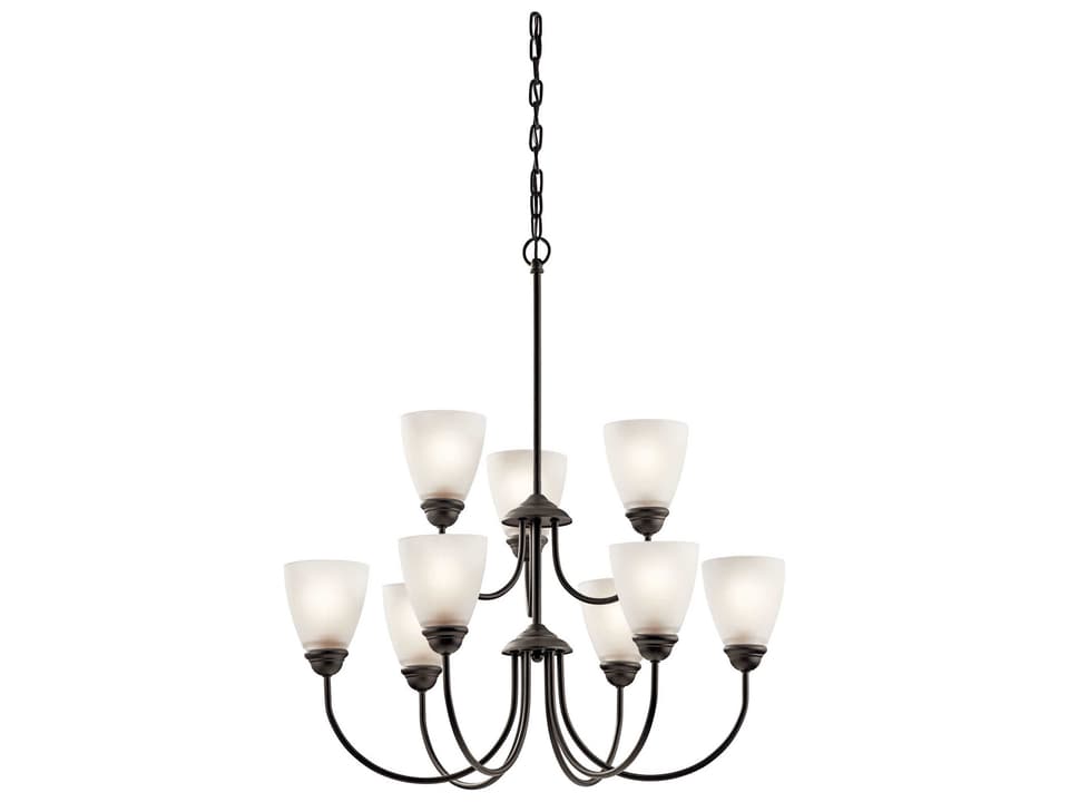 9-Light Jolie Chandelier in Olde Bronze with Satin Etched Glass