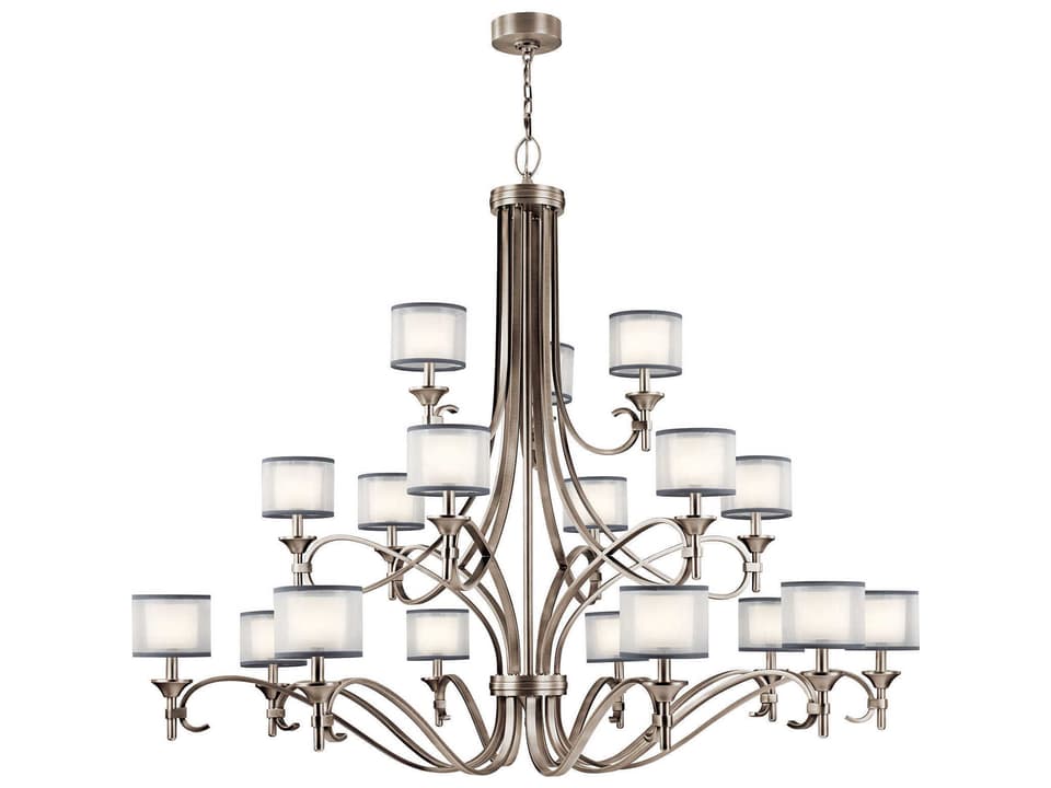 Lacey 18-Light Multi Tier Chandelier in Antique Pewter with Organza Shades