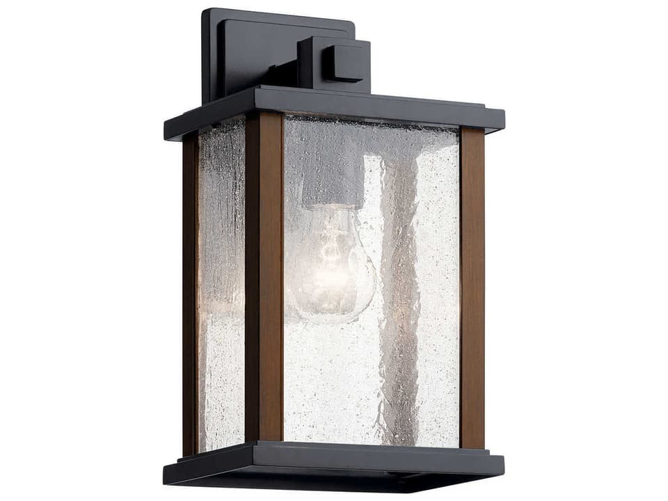 Marimount 1-Light Outdoor Wall Sconce in Black with Clear Seeded Glass