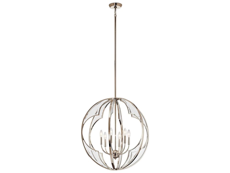 6-Light Montavello Chandelier in Polished Nickel with Clear Beveled Glass