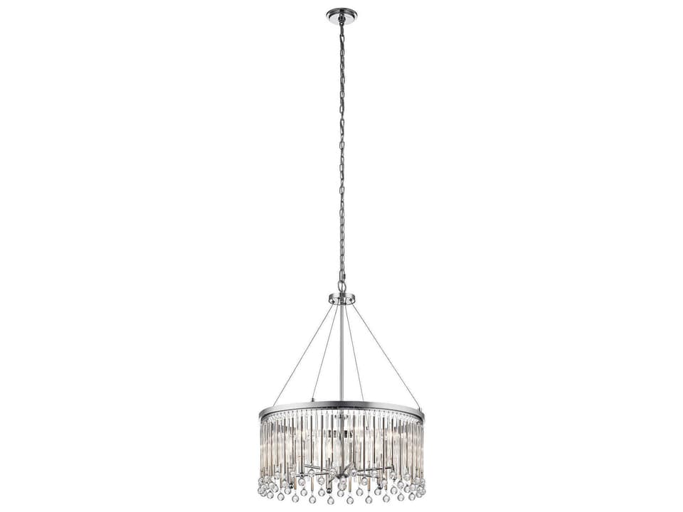 6-Light Piper Drum Chandelier in Chrome with Clear Glass Candelabra