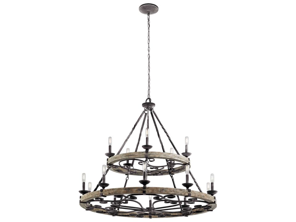 Taulbee 15-Light Grand Chandelier in Weathered Zinc and Grey Wood