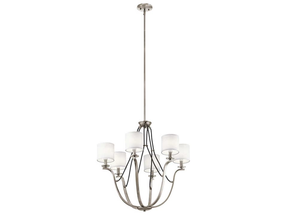Thisbe 6-Light Classic Pewter Candelabra Chandelier with Linen Shades