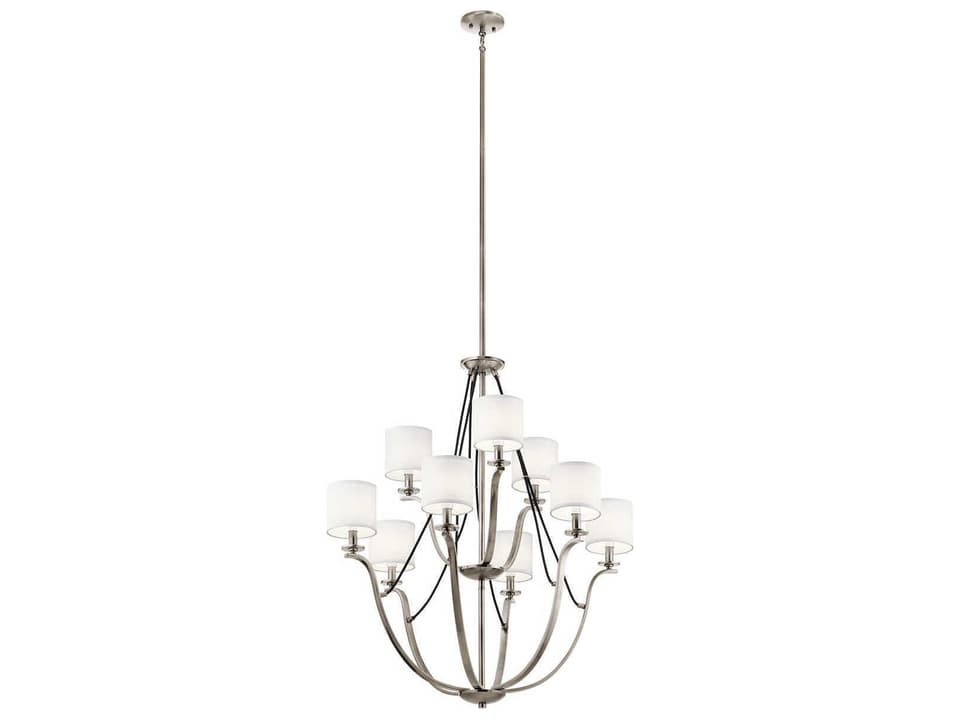 Thisbe 9-Light Classic Pewter Candelabra Chandelier with White Linen Shades