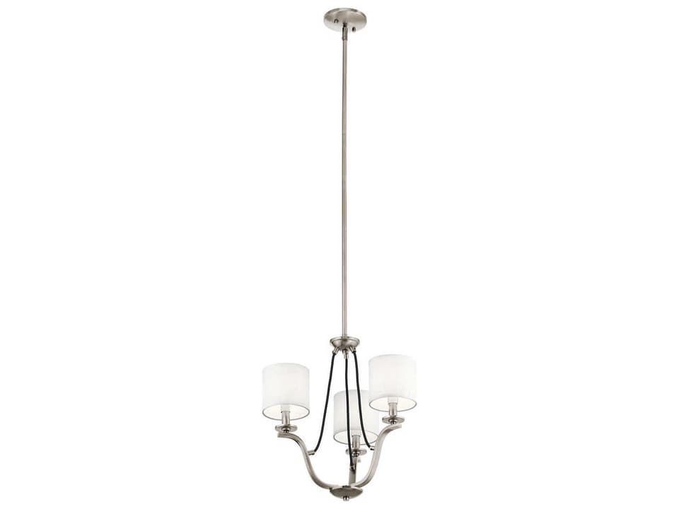Thisbe 3-Light Mini Chandelier in Classic Pewter with White Linen Shades