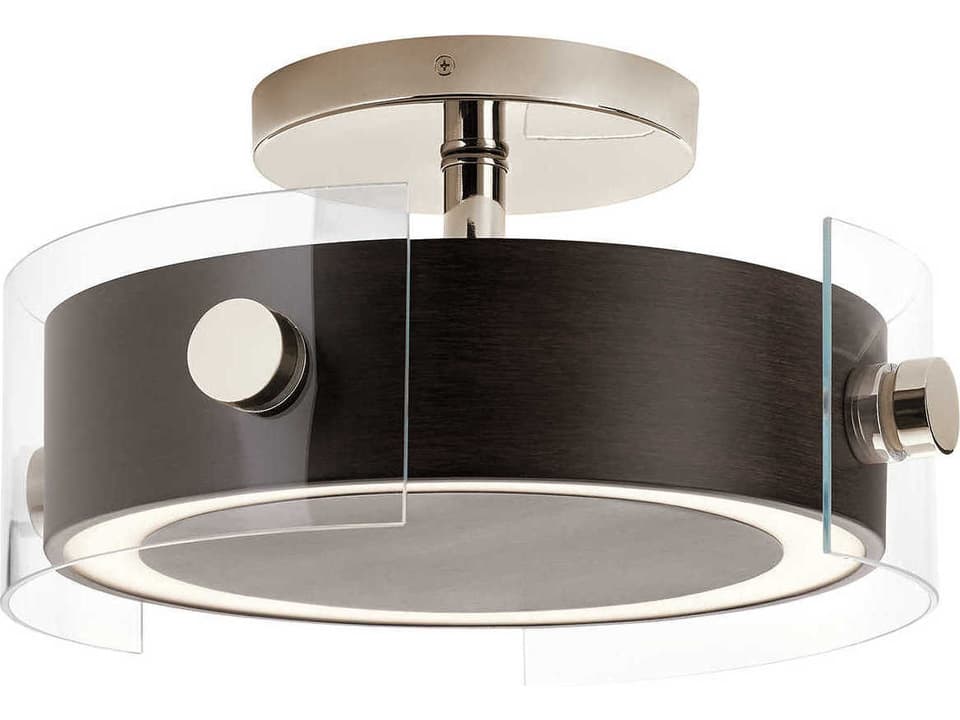 Tig 2-Light LED Drum Semi Flush Mount in Walnut Wood and Polished Nickel