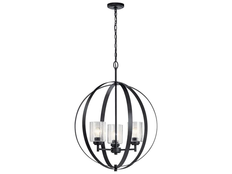Winslow 3-Light Black Steel Chandelier with Clear Seeded Glass