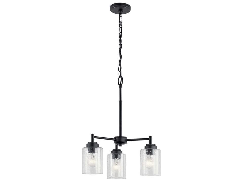Winslow 3-Light 18-Inch Black Mini Chandelier with Clear Seeded Glass