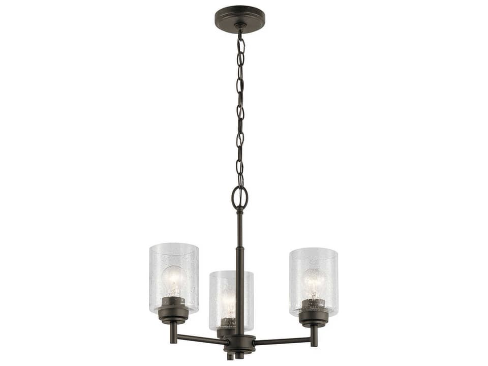 Winslow 3-Light Mini Chandelier in Olde Bronze with Clear Seeded Glass