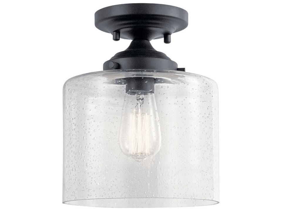 Winslow 1-Light Semi-Flush Mount Ceiling Light in Black with Clear Seeded Glass