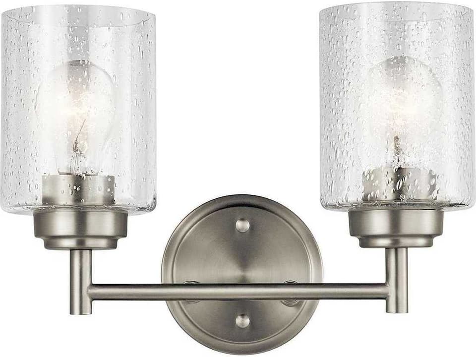 Winslow 2-Light Brushed Nickel Vanity Light with Clear Seeded Glass