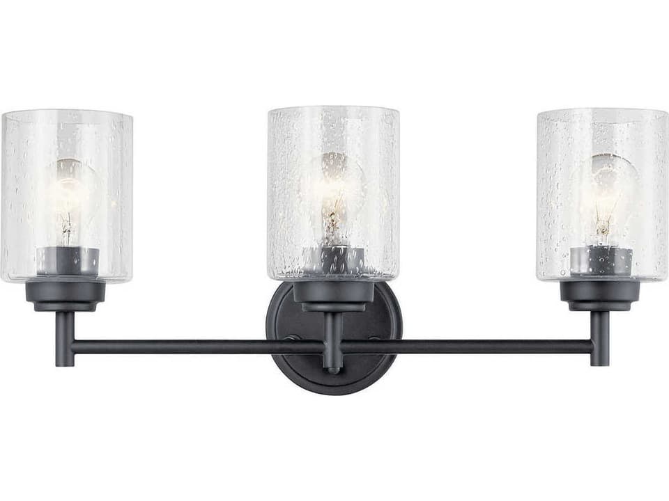 Winslow 3-Light Black Steel Vanity Light with Clear Seeded Glass