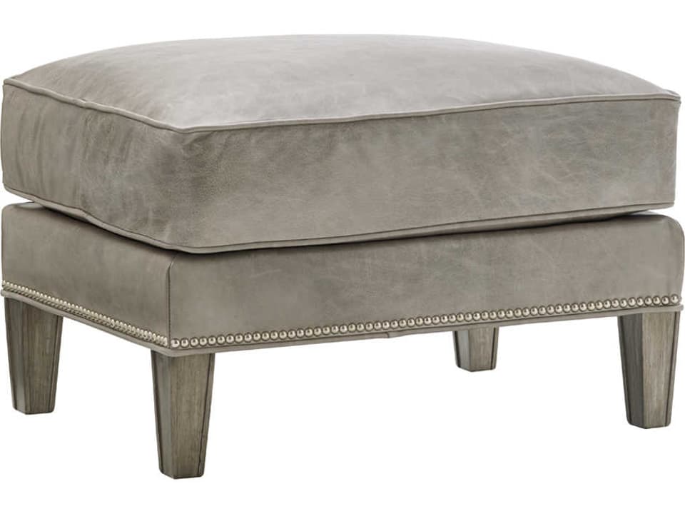 Kensington Place Misty Gray Leather Ottoman with Pewter Nailhead Trim