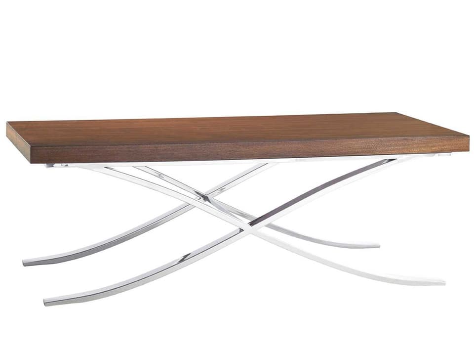 Mirage Rectangular Wood Coffee Table with Polished Silver Base