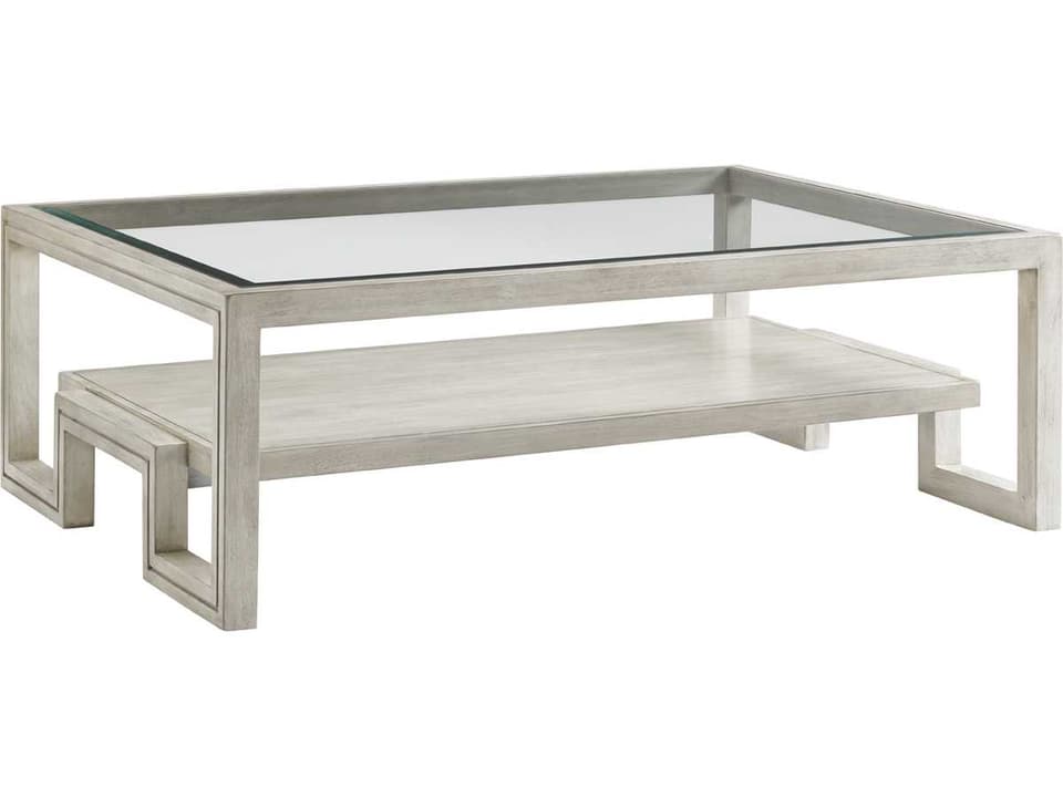 Oyster Bay Rectangular Coffee Table with Glass Top in Light Oyster Shell