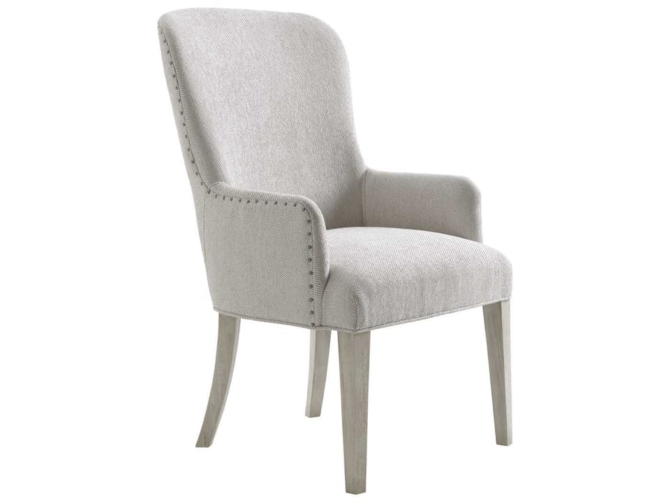 Oyster Bay Baxter Upholstered Dining Arm Chair in Light Oyster Shell and Gray Ivory Fabric