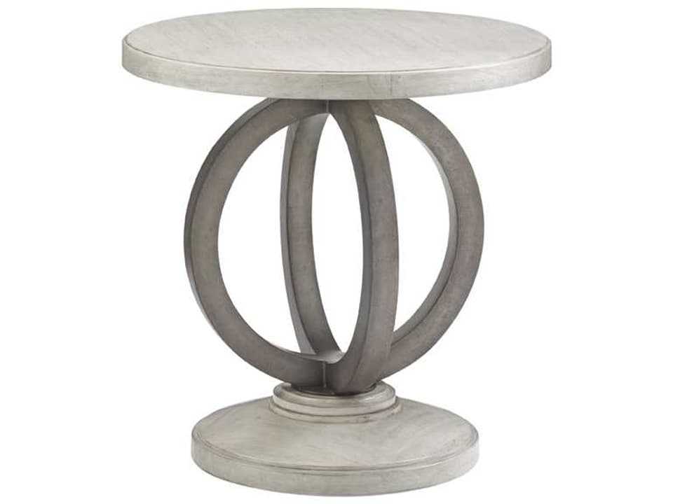 Oyster Bay Hewlett Round Side Table in Oyster Shell Wood and Metal