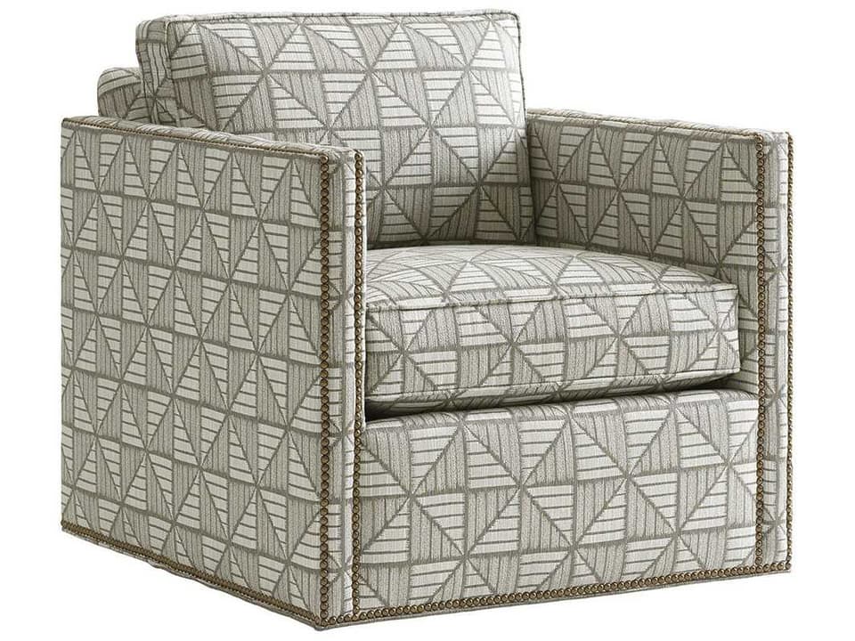 Shadow Play Swivel Fabric Accent Chair with Nailhead Trim
