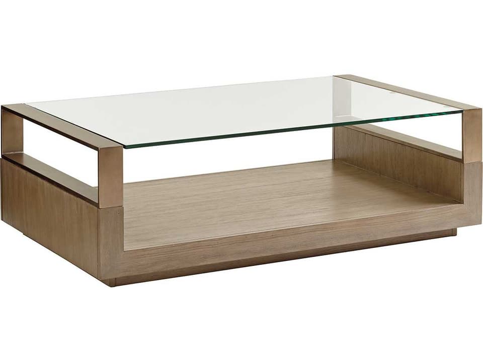 Shadow Play Rectangular Glass Coffee Table with Taupe Gray Elm Veneers