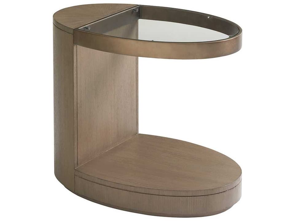 Shadow Play Oval Glass End Table with Burnished Silver Leaf