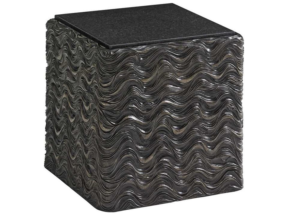 Shadow Play Square Stone End Table with Honed Black Pearl Top