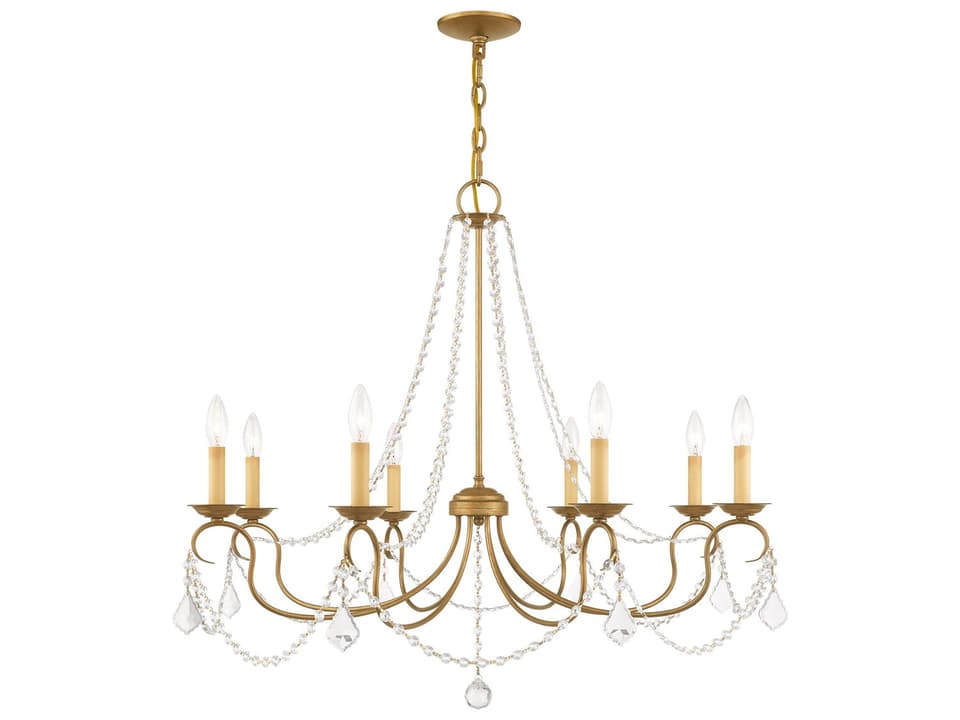 Pennington 8-Light Antique Gold Leaf Bronze Crystal Candelabra Chandelier