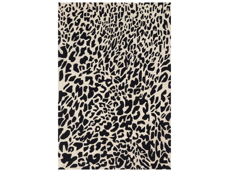 Masai Animal Print Hand Hooked Area Rug in Black and Ivory