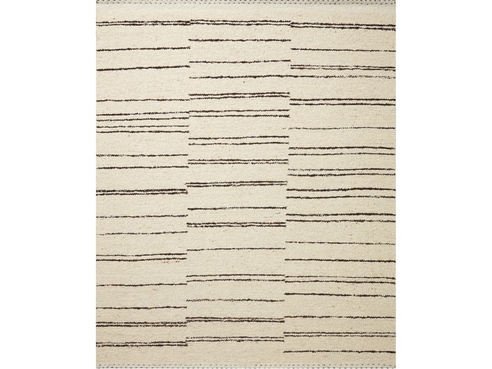 Roman Hand-Woven Wool Blend Striped Area Rug in Natural Charcoal