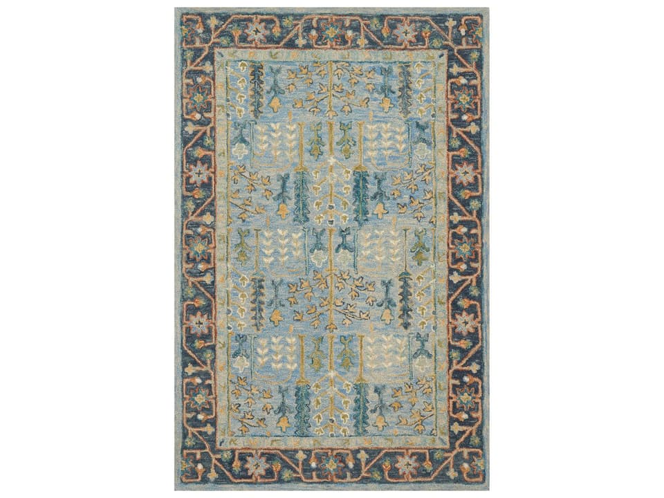 Victoria Traditional Floral Area Rug Light Blue Dark Blue